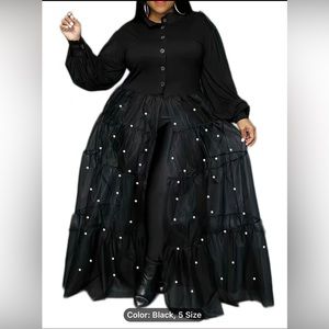 Plus Size High Split Rhinestone Decor Button Front Maxi dress